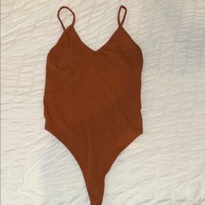 BP Brown/Rust Red V-Neck Spaghetti Strap Bodysuit